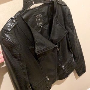 guess black faux leather jacket size L